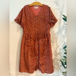 Roolee Rust Terracotta flower  Mini Dress